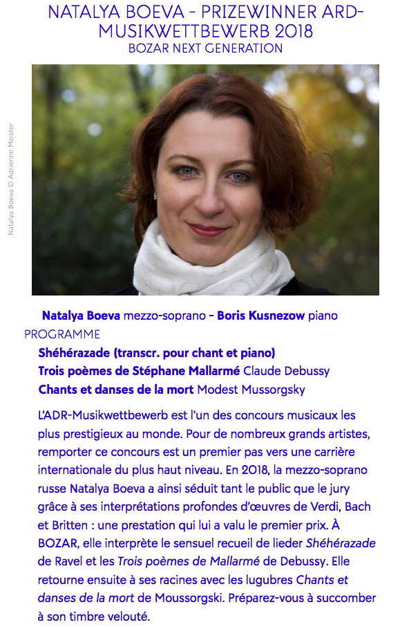 Page Internet. Beaux-Arts. Natalya Boeva mezzo-soprano – Boris Kusnezow piano. © Adrienne Meister. 2020-03-08